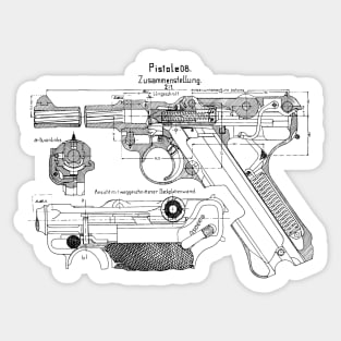 WW2 Luger P08 Weapon Blueprint Sticker